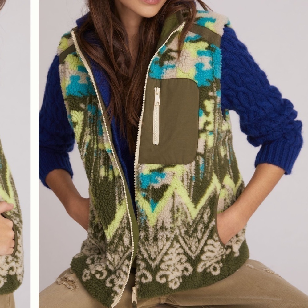 Pilcro green and blue fluffy vest